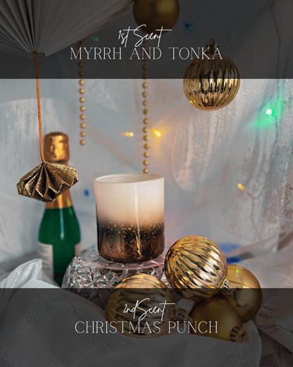 Golden Winter candle by Flammart — double-aroma soy candle with Myrrh & Tonka and Christmas Punch.
