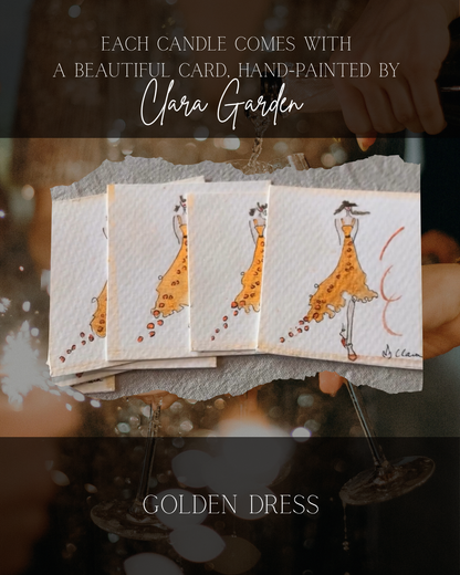 Golden Winter candle by Flammart — double-aroma soy candle with Myrrh & Tonka and Christmas Punch + Collaboration with Watercolor Artist Clara Garden.